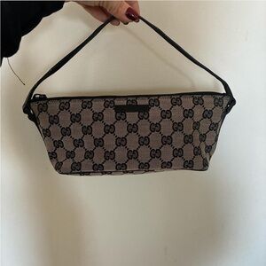 Gucci Beige and Black Monogram boat pochette